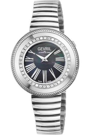 Gevril Womens Gandria Swiss Diamond Watch, 316L SS Case, Black MOP Dial, Bracelet - One Size