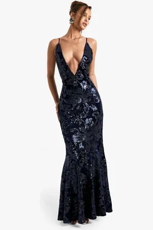 Boohoo Womens Plunge Strappy Demask Sequin Maxi Dress - - Size 14 UK