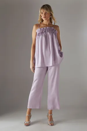 warehouse Womens Crushed Satin Kickflare Cropped Trousers - - Size 12 UK