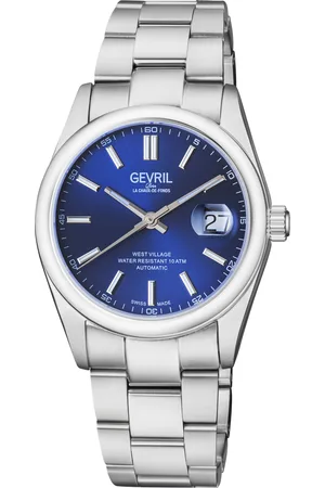 Gevril Mens Automatic West Village Blue Dial Stainless Steel Bracelet - - One Size