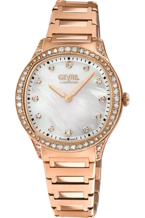 Gevril Womens Morcote Swiss Diamond Watch, 316L SS/IPRG Case, White MOP, IP rose bracelet.. - - One Size