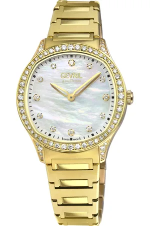 Gevril Womens Morcote Swiss Diamond Watch, 316L SS/IPYG Case, White MOP, IP bracelet - One Size