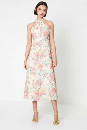 Oasis Womens Occasion Floral Halterneck Jacquard Midi Dress - - Size 14 UK