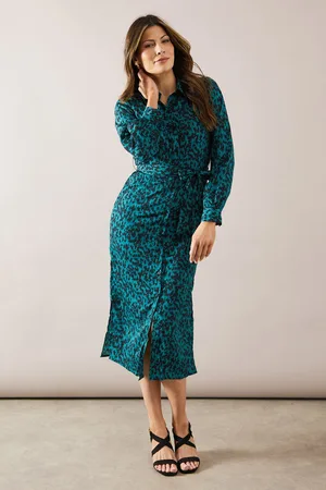wallis Womens Leopard Long Sleeve Belted Shirt Dress - - Size 14 UK