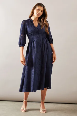 wallis Womens Floral Jacquard Button Midi Dress - - Size 14 UK