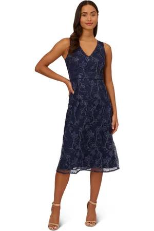 Adrianna Papell Womens Floral Sequin Embroidery Dress in - Size 12 UK
