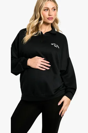 Boohoo Womens Maternity In My Mom Era Slogan Half Zip Jumper - - Size 12 UK