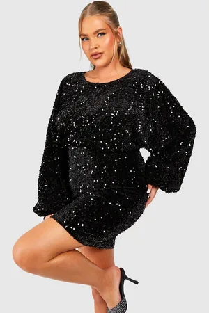 Boohoo Womens Plus Oversized Blouson Sleeve Sequin Mini Dress - - Size 24 UK