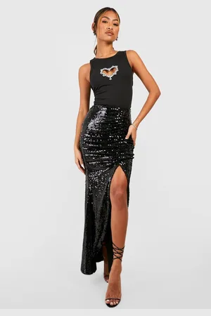 Boohoo Womens Sequin Ruched Front Split Maxi Skirt - - Size 10 UK