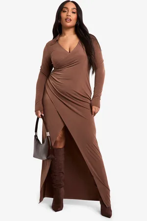 Boohoo Womens Plus Collared Wrap Ruched Waist Midaxi Dress - - Size 20 UK