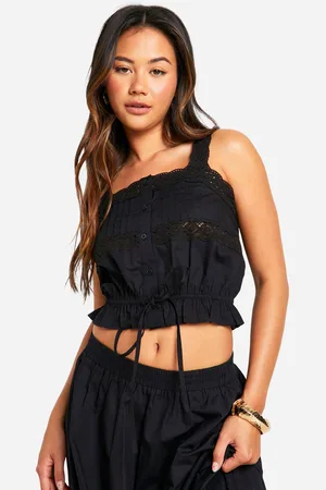 Boohoo Womens Cotton Lace Detail Strappy Crop Top - - Size 10 UK