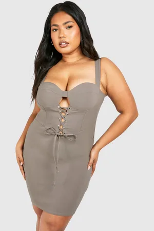 Boohoo Womens Plus Bengaline Lace Up Bodycon Dress - - Size 16 UK