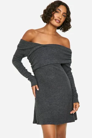 Boohoo Womens Tall Brushed Rib Asymmetric Mini Dress - - Size 10 UK