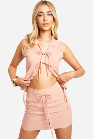 Boohoo Womens Linen Look Tie Front Mini Skirt - viscose - Size 8 UK