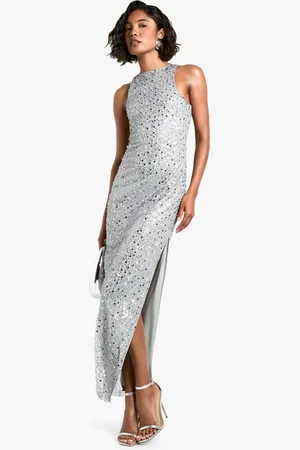 Boohoo Womens Tall Racer Neck Beaded Sequin Maxi Dress - - Size 10 UK