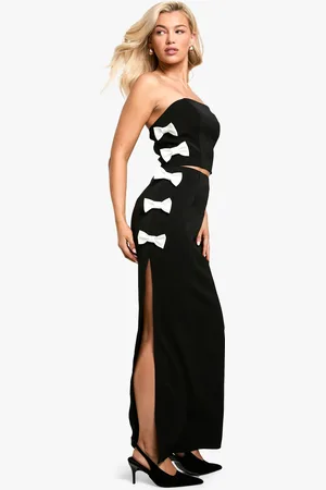 Boohoo Womens Contrast Bow Thigh Split Column Maxi Skirt - - Size 10 UK