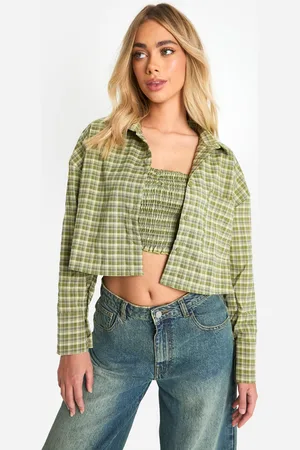 Boohoo Womens Check Crop Shirt And Bralet Set - - Size 6 UK