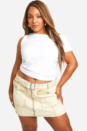 Boohoo Womens Plus Washed Denim Belt Mini Skirt - Cotton - Size 26 UK