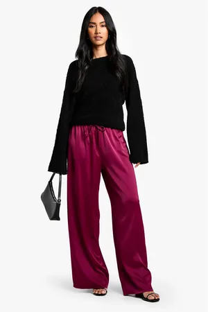 Boohoo Womens Satin Drawstring Waist Wide Leg Trousers - - Size 16 UK