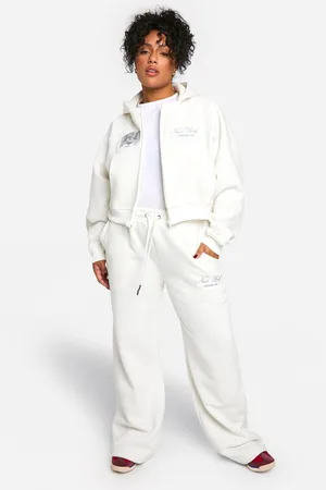 Boohoo Womens Plus Printed Zip Through Boxy Hoodie and Straight Leg Jogger Tracksuit - Cotton - Size 26 UK