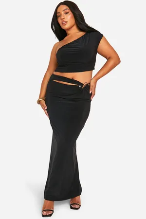 Boohoo Womens Plus Double Slinky Cut Out Trim Detail Maxi Skirt - - Size 18 UK