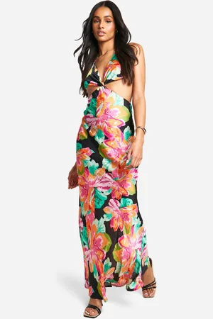 Boohoo Womens Tall Chiffon Jacquard Floral Cut Out Maxi Dress - - Size 12 UK