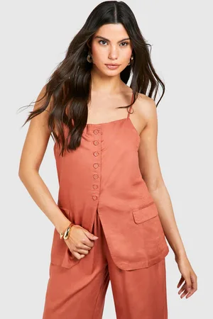 Boohoo Womens Linen Look Button Front Longline Waistcoat - Viscose - Size 6 UK