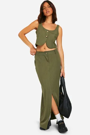 Boohoo Womens Pinstripe Split Front Column Maxi Skirt - - Size 14 UK