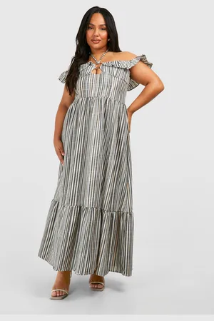 Boohoo Womens Plus Stripe Halterneck Tiered Maxi Dress - - Size 16 UK