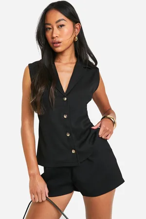Boohoo Womens Textured Linen Look Open Tie Back Waistcoat - - Size 6 UK