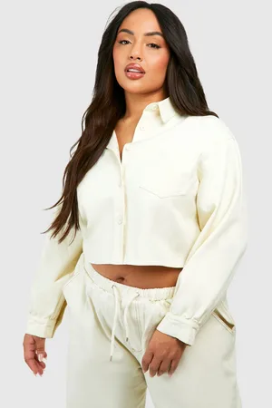 Boohoo Womens Plus Longline Cropped Denim Shirt - Cotton - Size 22 UK