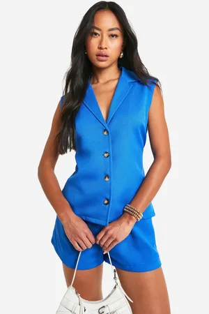 Boohoo Womens Textured Linen Look Open Tie Back Waistcoat - - Size 10 UK