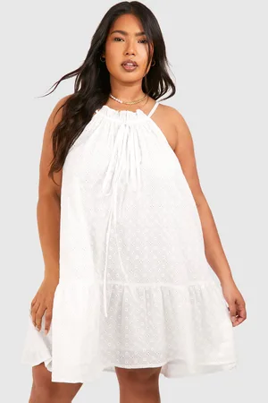 Boohoo Womens Plus Woven Broderie Frill Hem Volume Mini Dress 1 - Cotton - Size 16 UK