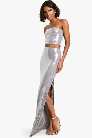 Boohoo Womens Tall Sequin Bandeau And Maxi Skirt Co-ord - - Size 16 UK