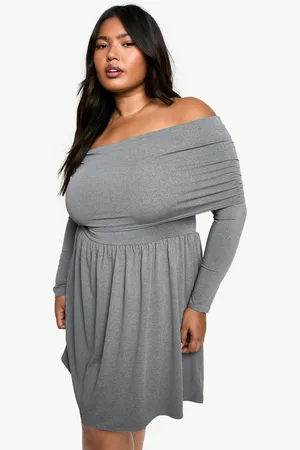 Boohoo Womens Plus Jersey Off Shoulder Skater Dress - - Size 24 UK