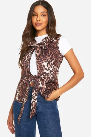 Boohoo Womens Leopard Sleeveless Tie Waistcoat - - Size 8 UK