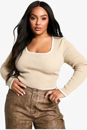 Boohoo Womens Plus Contrast Stitch Long Sleeve Top - - Size 20 UK
