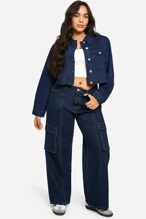 Boohoo Womens Plus Cargo Pocket Raw Indigo Contrast Stitch Denim Jean - Cotton - Size 26 UK