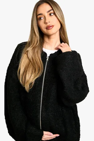 Boohoo Womens Maternity Borg Knitted Oversized Bomber Jacket - - Size 10 UK