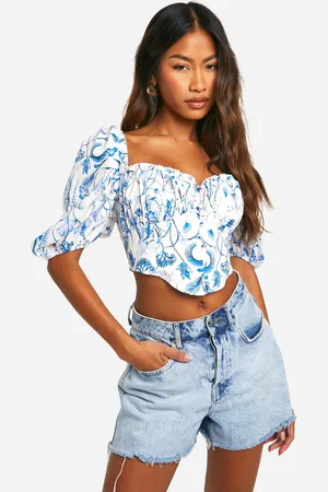 Boohoo Womens Porcelain Puff Sleeve Button Front Corset - - Size 10 UK