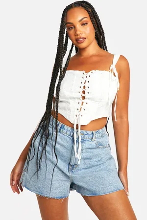 Boohoo Womens Plus Brodier Lace Up Corset Top - Cotton - Size 16 UK