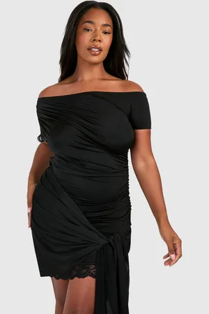 Boohoo Womens Plus Lace Trim Off The Shoulder Tie Mini Dress - - Size 16 UK
