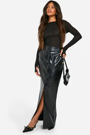 Boohoo Womens Croc Pu Split Front Maxi Skirt - - Size 10 UK