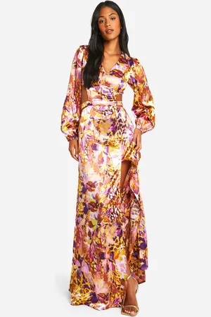 Boohoo Womens Tall Leopard Floral Cut Out Maxi Dress - - Size 6 UK