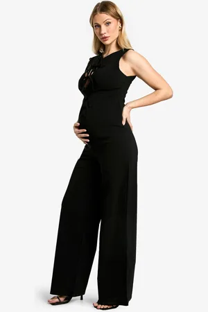 Boohoo Womens Maternity Stretch Woven Tie Front Wide Leg Jumpsuit - viscose - Size 8 UK