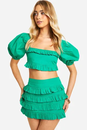 Boohoo Womens Cotton Poplin Ruffle Mini Skirt - - Size 10 UK
