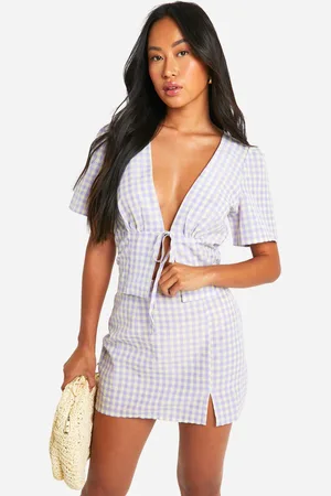 Boohoo Womens Gingham Split Hem Mini Skirt - - Size 8 UK