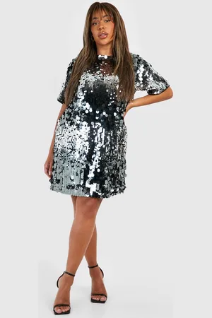 Boohoo Womens Plus Disc Sequin Oversized T-shirt Party Dress - - Size 26 UK