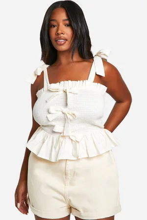 Boohoo Womens Plus Cotton Shirred Bow Crop Top - - Size 24 UK