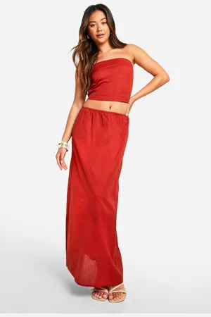 Boohoo Womens Linen Look Bandeau & Column Maxi Skirt - Cotton - Size 10 UK